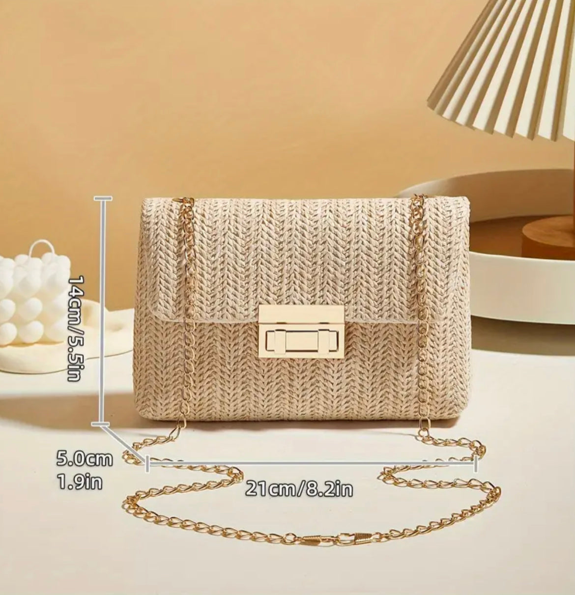 Sac bandoulière tissé à la main pour femme - Bandoulière en chaîne, boucle de verrouillage - Convient pour le port en bandoulière