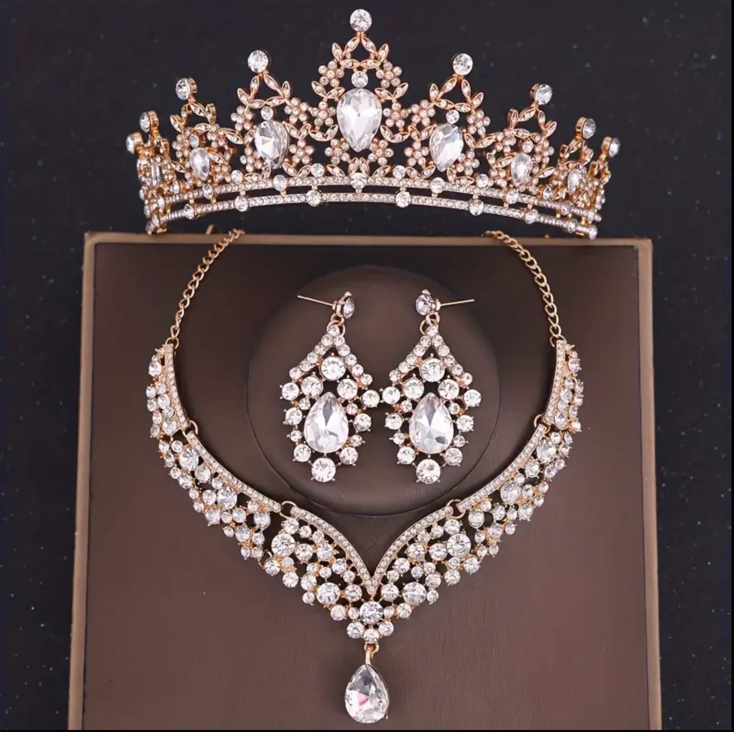 3pcs Couronne de collier de perles de rhinestones goutte d'eau - Accessoires de bijoux de mariage de mode avec soins de lavage à la main uniquement et design élégant