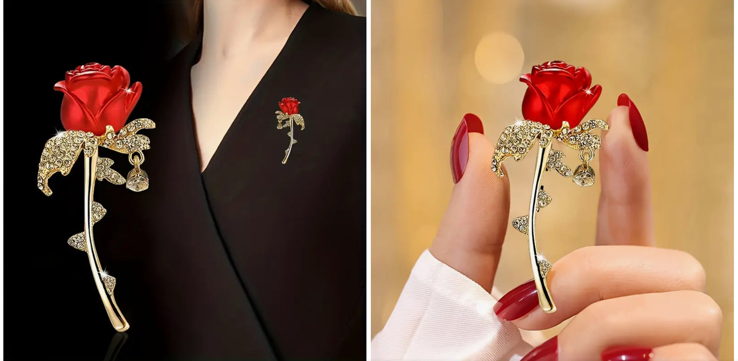 Broche Élégante Rose en Strass - Accessoire de Mode en Alliage Luxueux pour Femmes, Parfait pour Tenue Décontractée