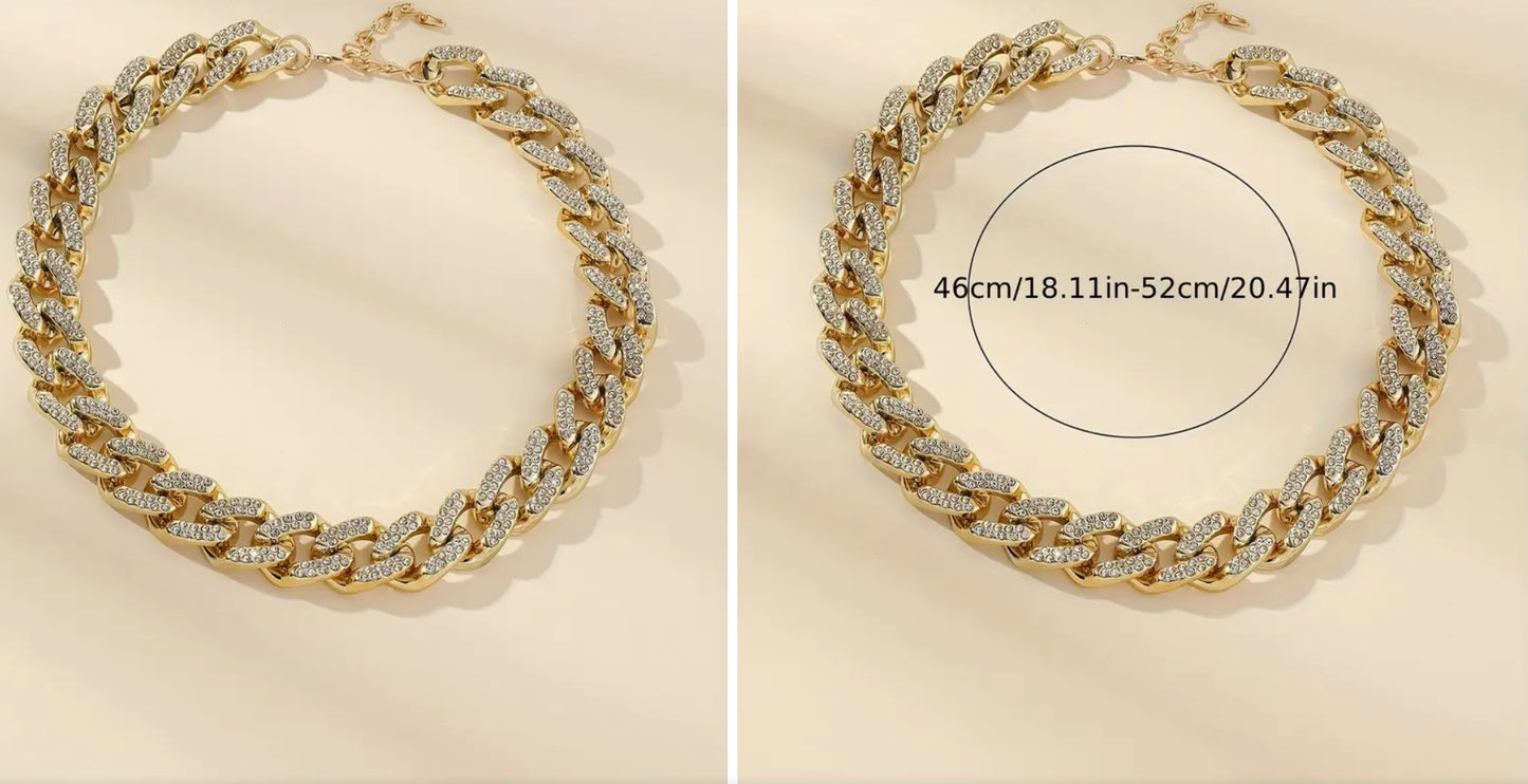 Collier Épais En Chaîne Dorée Avec Des Strass Exagérés, Style Simple, Ajustable, Bijou Pour Le Cou