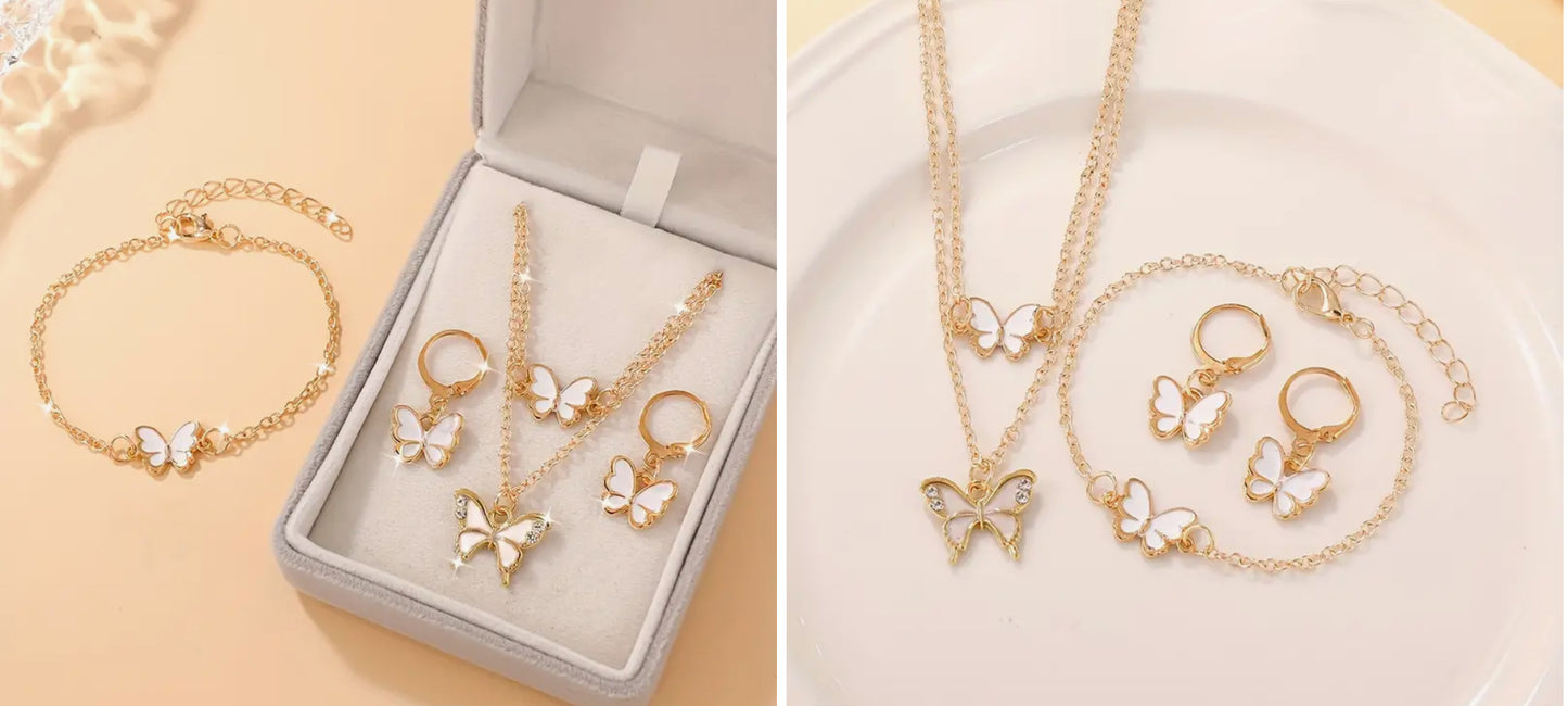 4PCS Ensemble de bijoux bohème double couche papillon pour femme - Ensemble de bijoux en alliage avec breloque papillon - Convient pour un usage quotidien - Parfait pour la fête des enseignants/la rentrée scolaire/la saison des diplômes - Style toute l'an