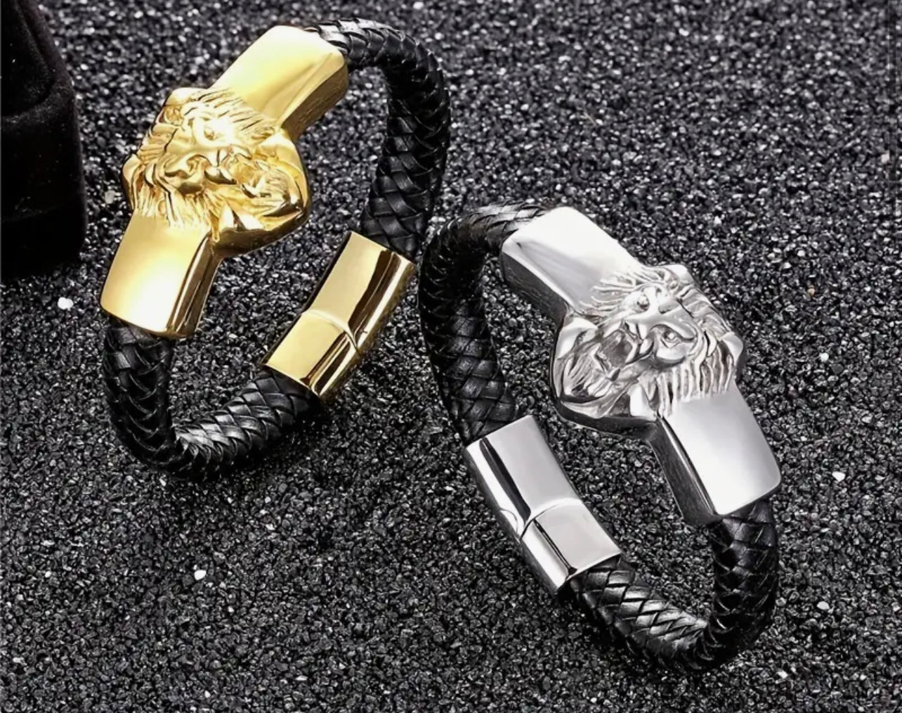 Bracelet en cuir synthétique tressé avec tête de lion, style punk classique, bracelet mode, cadeau d'anniversaire pour homme
