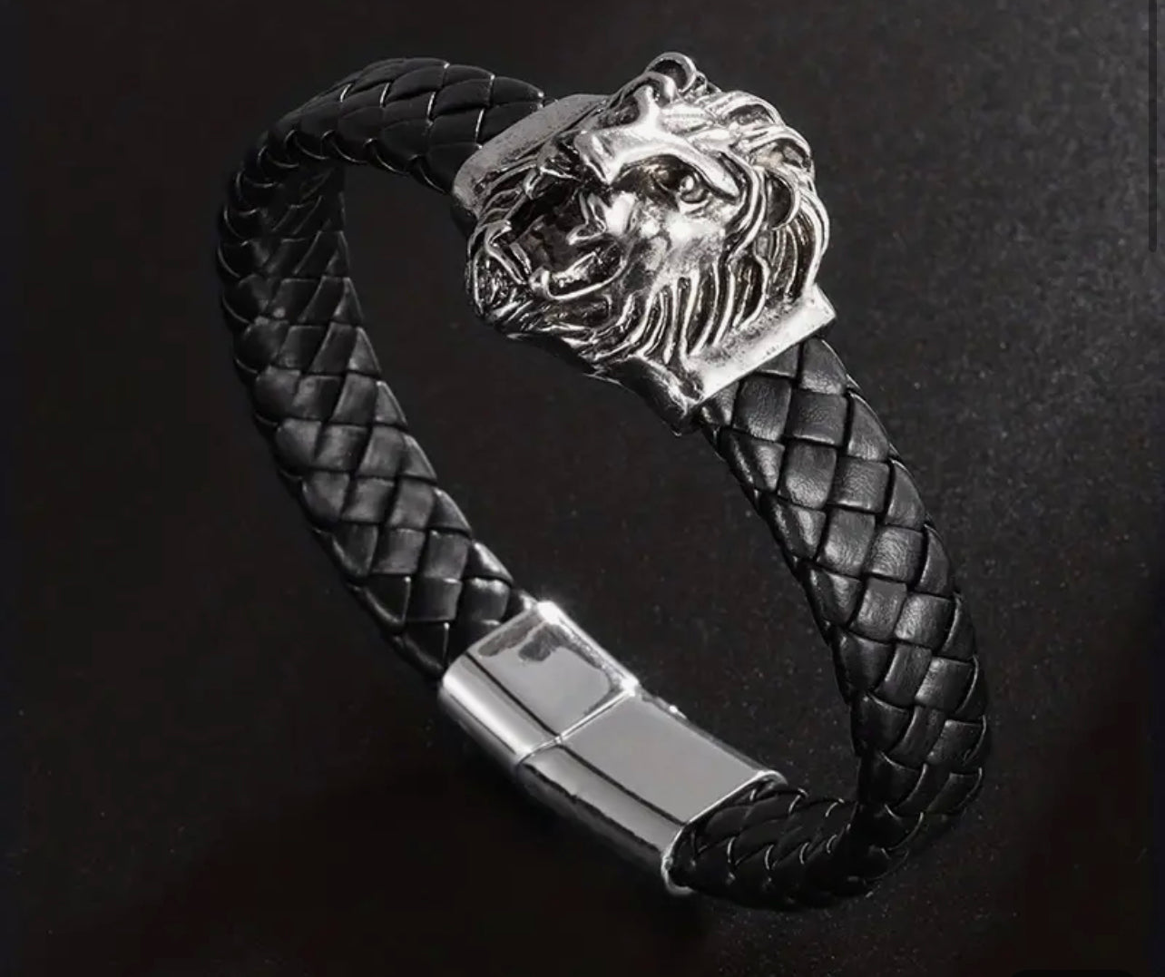Bracelet en cuir synthétique tressé avec tête de lion, style punk classique, bracelet mode, cadeau d'anniversaire pour homme