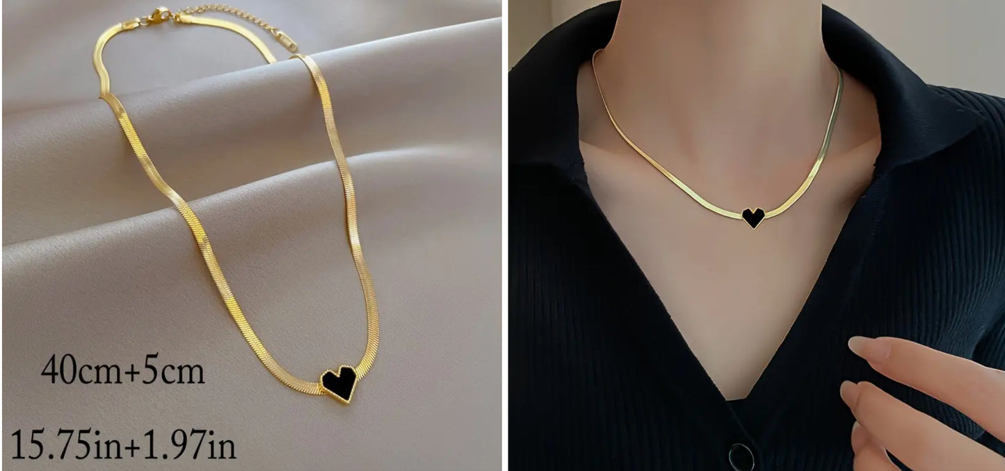 Collier Chaîne Serpent En Acier Inoxydable Avec Pendentif En Forme De Cœur Doré Pour Femmes, Bijoux De Fête