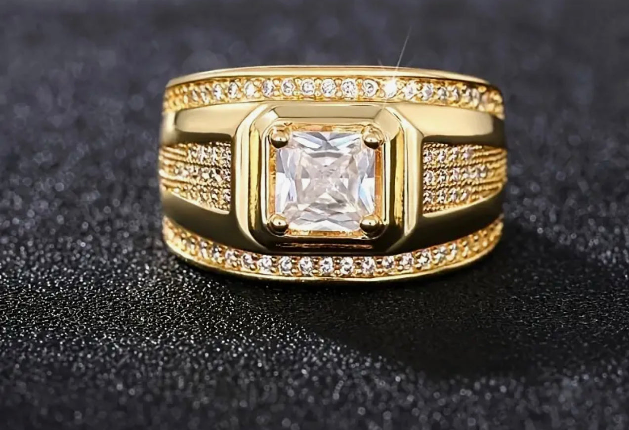 1pc Bague De Luxe À La Mode, Bague D'affaires Pour Hommes Incrustée De Zircone Cubique À 4 Griffes, Bague De Mariage De Décoration Quotidienne Décontractée