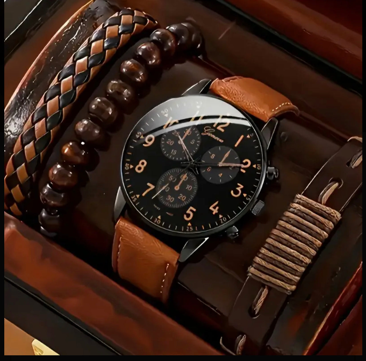 Ensemble de bracelets en cuir multicouches - Bracelets en cuir PU décontractés pour hommes