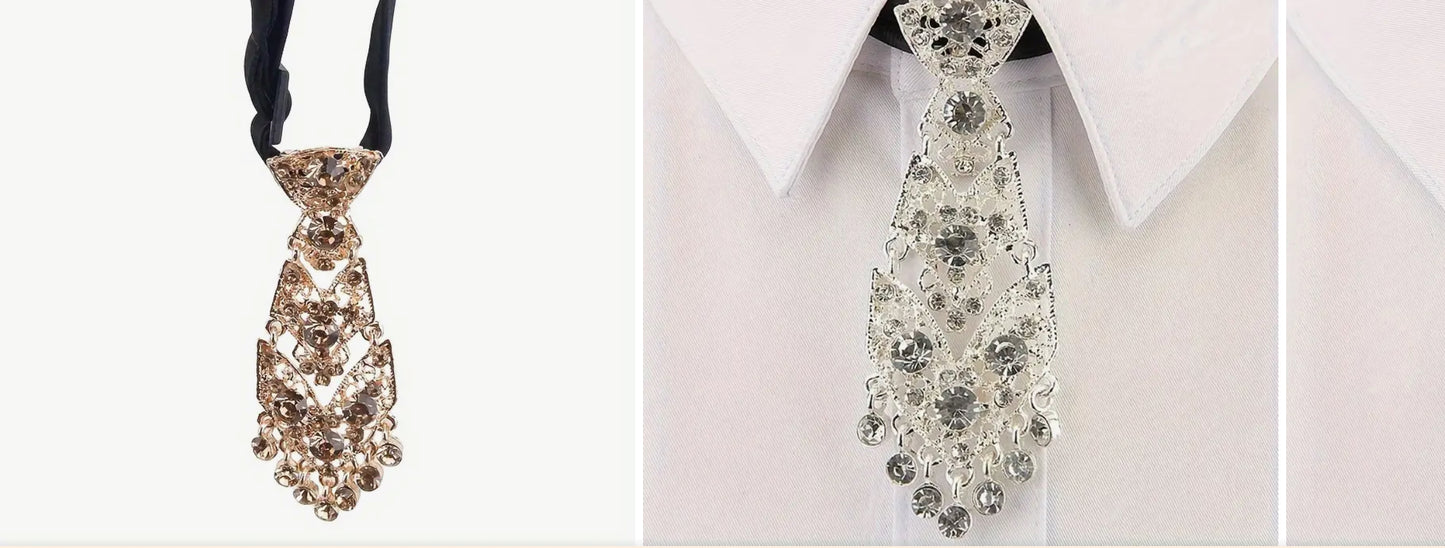 Cravate en Alliage Incrustée de Strass Élégante pour Mariages et Fêtes - Accessoire Tendance