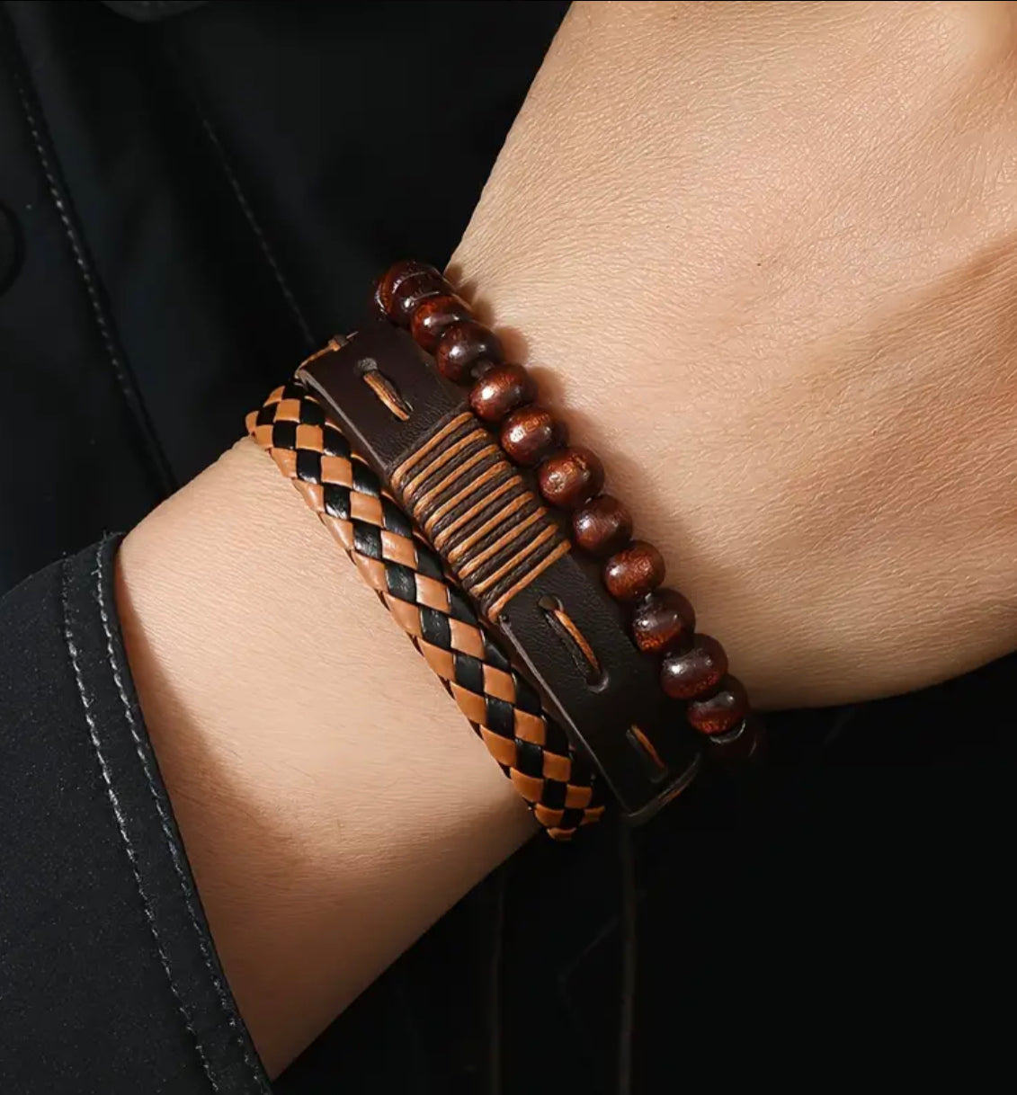 Ensemble de bracelets en cuir multicouches - Bracelets en cuir PU décontractés pour hommes