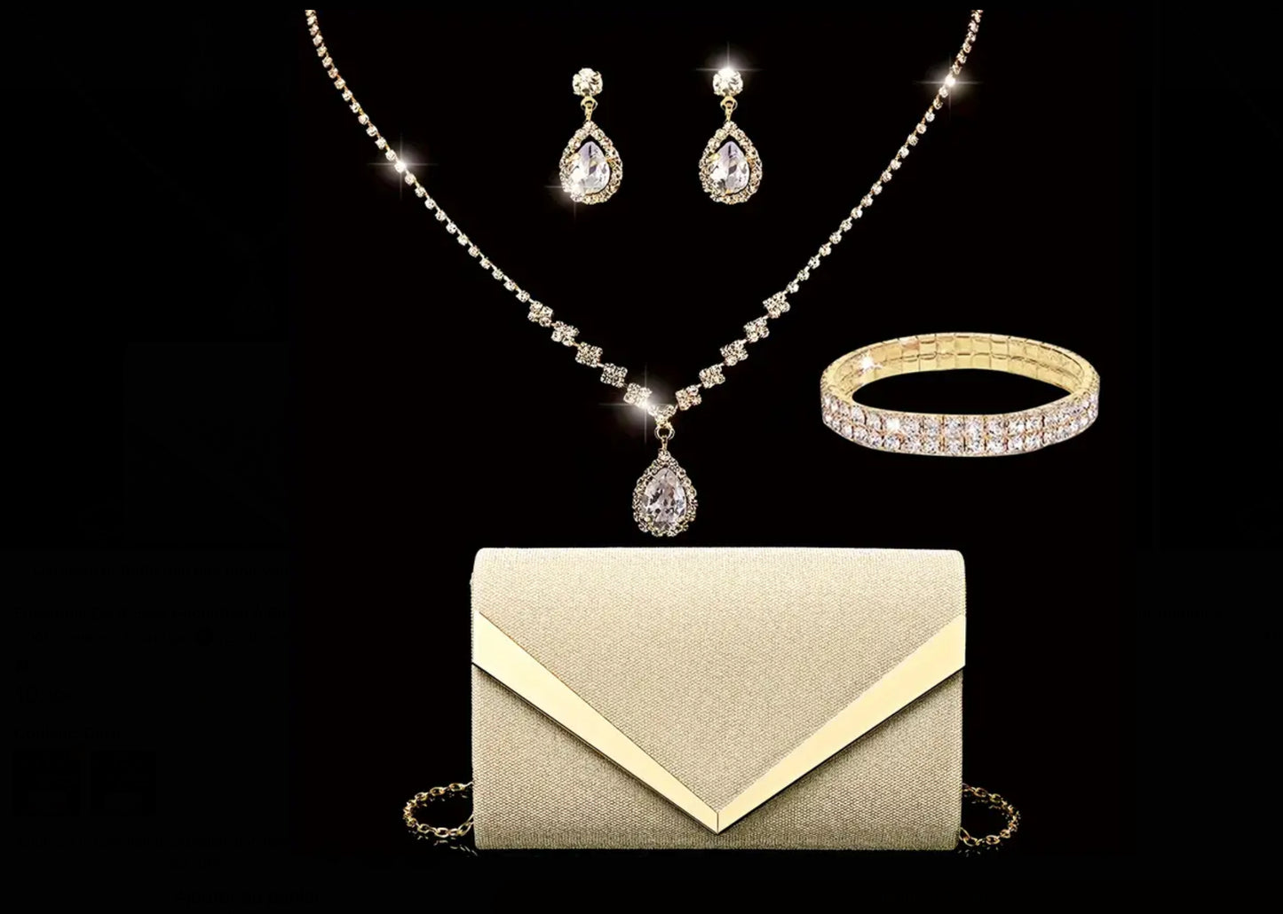 Ensemble De 4 Sacs Pochettes À Paillettes, Sac À Main Brillant Avec Strass Pour Dîner, Ensemble De Boucles D'oreilles, Collier Et Bracelet Formels Pour Femmes