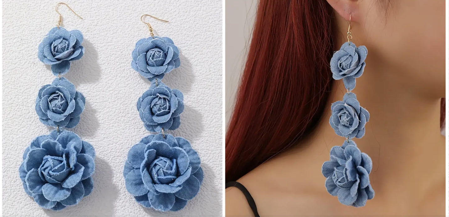 Boucles d'oreilles pendantes en tissu de polyester avec des crochets en acier inoxydable, sans placage, légères et longues pour femmes, idéales pour un usage quotidien et en vacances - Accessoire pour toutes les saisons