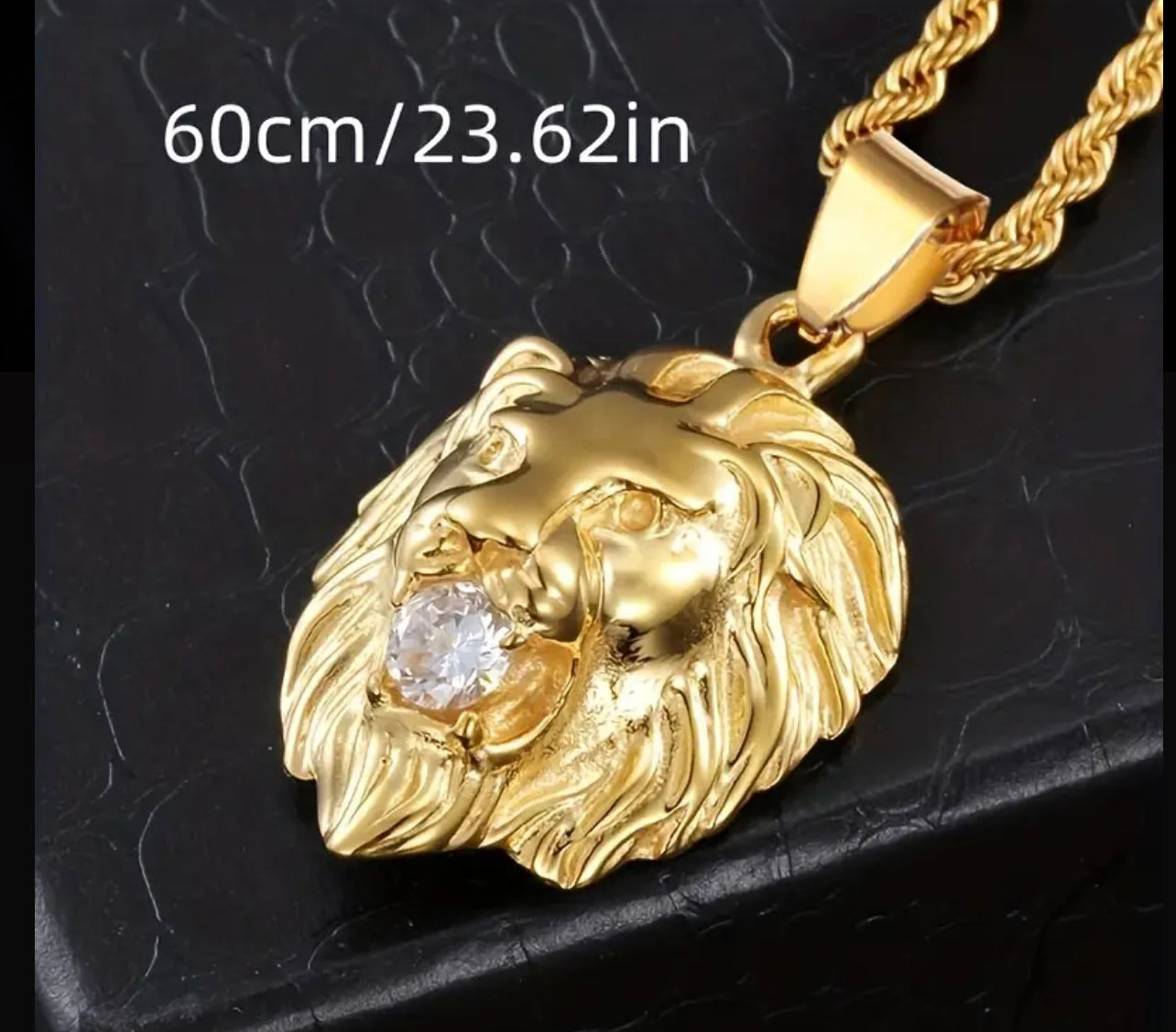 1pc Collier Pendentif Lion Classique Punk Zircon Synthétique Bijoux Rock Party Métal pour Homme