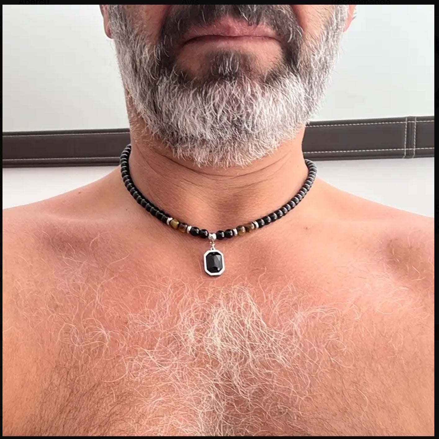 1pc mode hommes en acier inoxydable noir Zircon pendentif collier personnalité pierre naturelle perlée chaîne collier bijoux artificiels