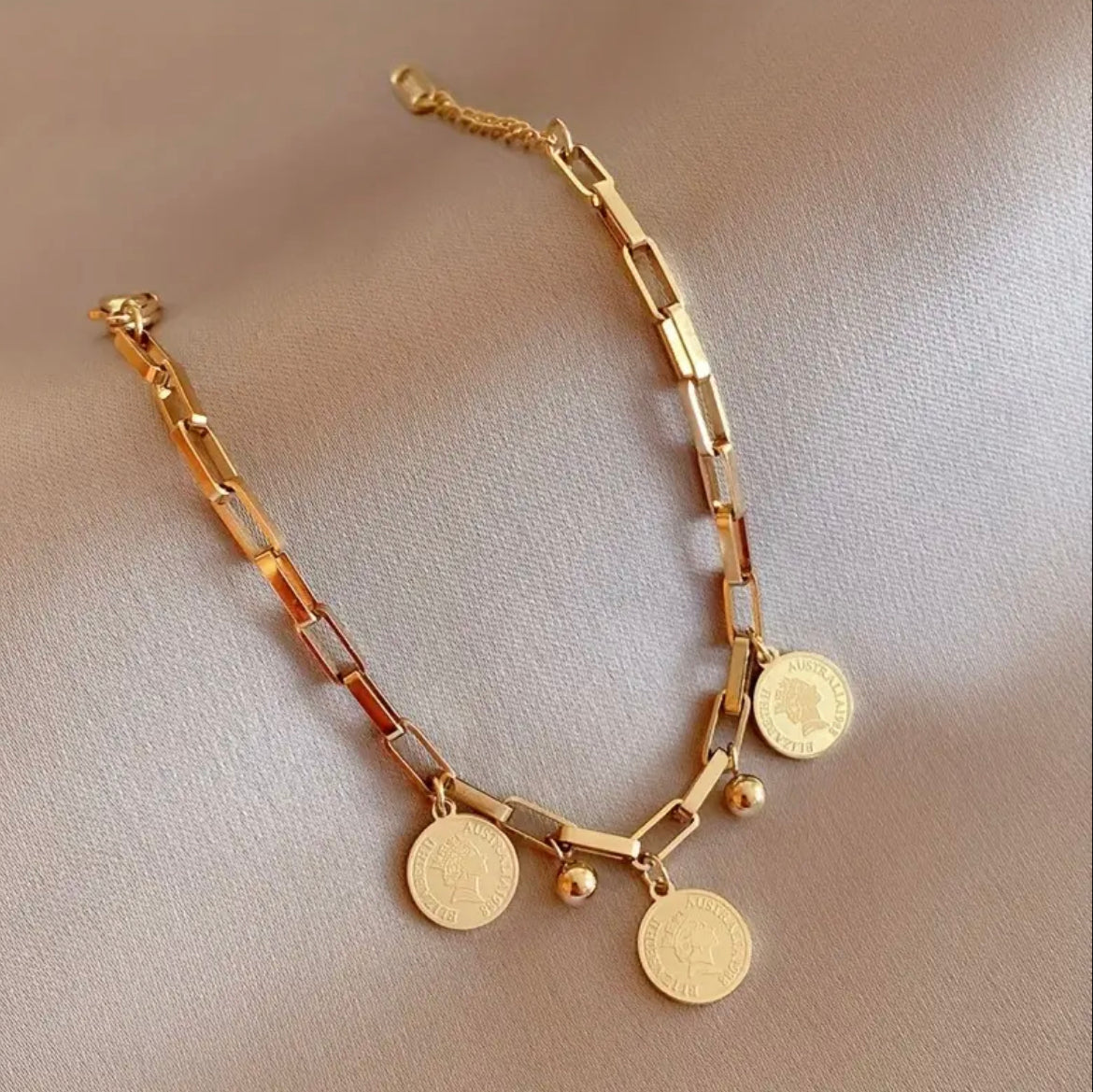 Bracelet en acier inoxydable avec breloques rondes hip-hop, cadeau pour les filles