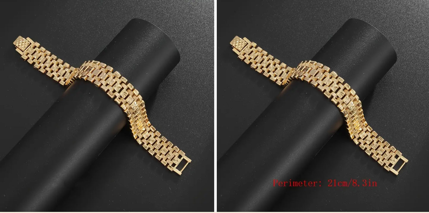 1pc Chaîne plaquée or à la mode, Bracelet en cuivre pour homme et femme