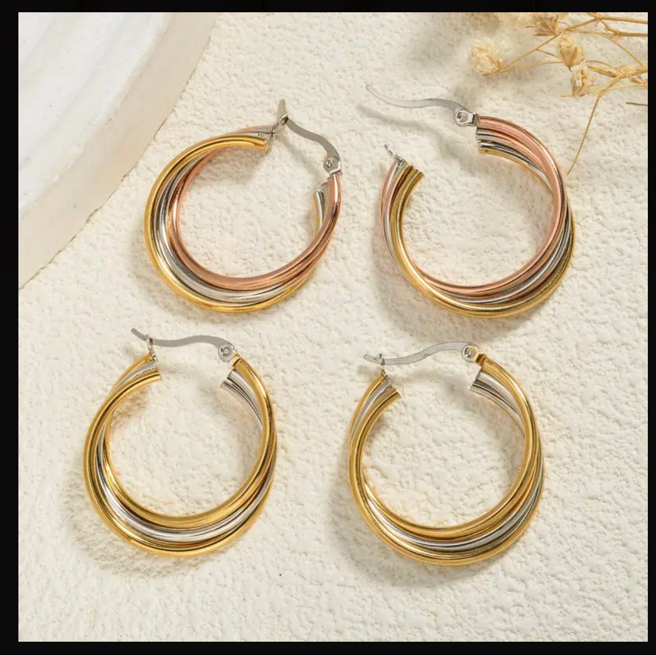 Boucles d'oreilles créoles classiques en acier inoxydable pour femmes, polyvalentes pour toutes les saisons, port quotidien et de fête, aiguille d'oreille hypoallergénique, lot de deux