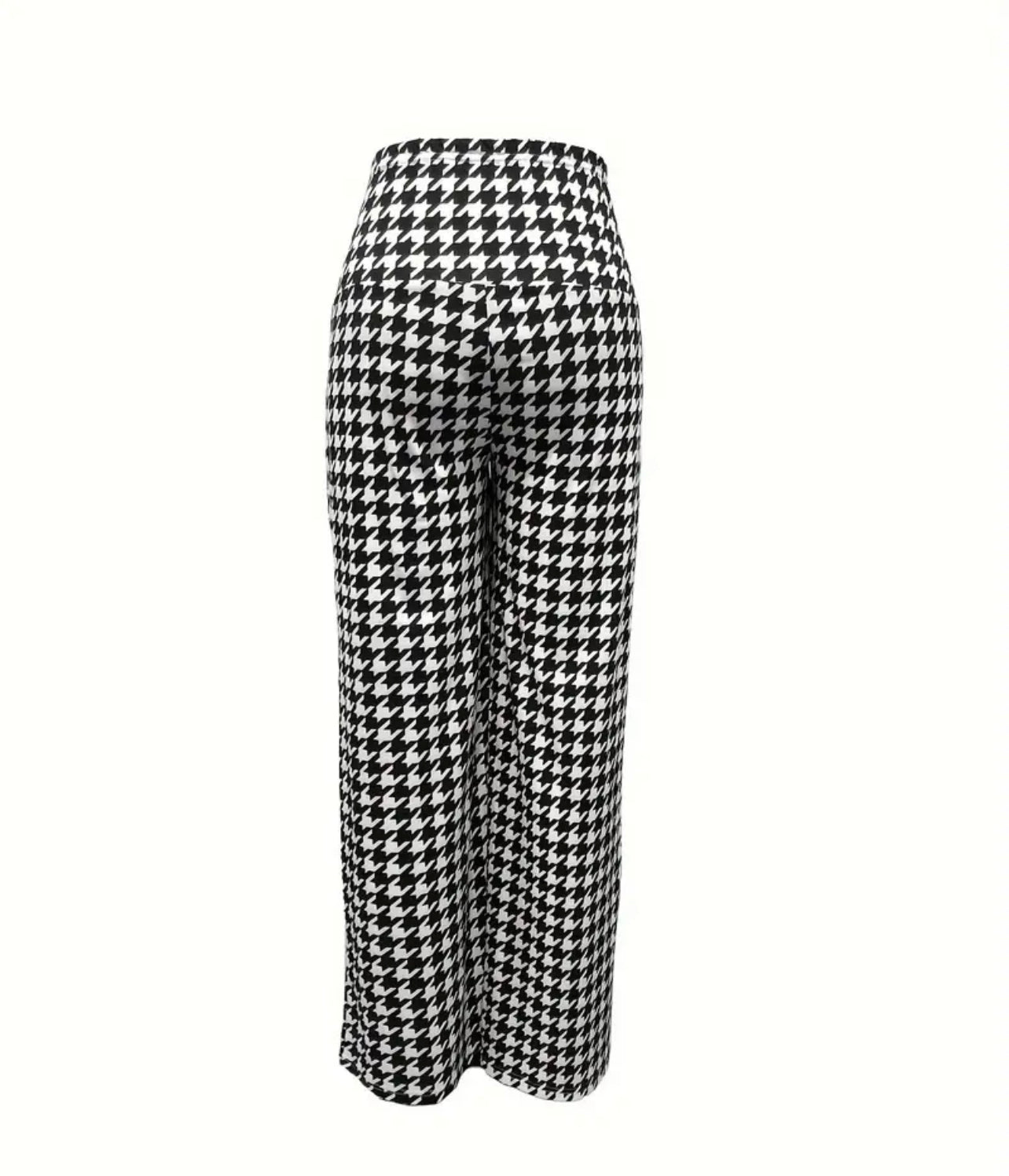 Pantalon Houndstooth Imprimé, Pantalon Long Décontracté Taille Haute À Jambe Large, Vêtements Femme