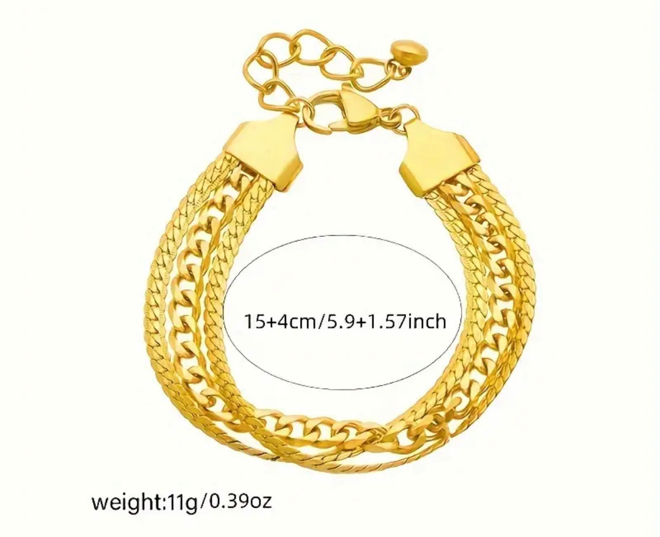 Bracelet en chaîne serpent plate en acier inoxydable plaqué or 18 carats, style décontracté à trois couches, bracelet à fermoir large à la mode pour femmes - Sans mosaïque, non magnétique