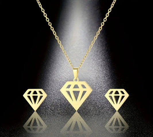 Ensemble collier et boucles d'oreilles en acier inoxydable plaqué or 18 carats, style simple et mignon, sans incrustation de pierre, bijoux à porter au quotidien pour les femmes, cadeau de Saint-Valentin, compatible toutes saisons
