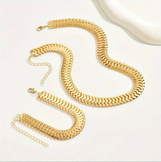 Ensemble collier et bracelet tendance en plaqué or - Ensemble de bijoux à chaîne de 2 pièces à porter au quotidien, sans mosaïque, polyvalent pour toutes les saisons