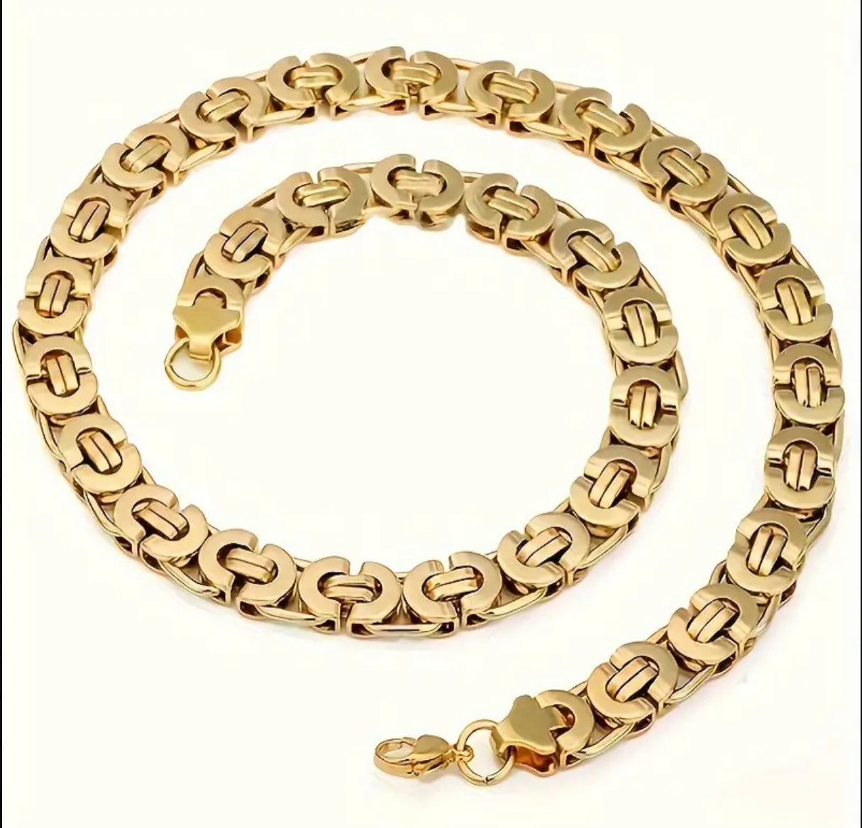 Ensemble Collier & Bracelet pour Homme Élégant en Acier Inoxydable Doré - 11mm de Large, Chaîne à Maillons Plats en Forme de U