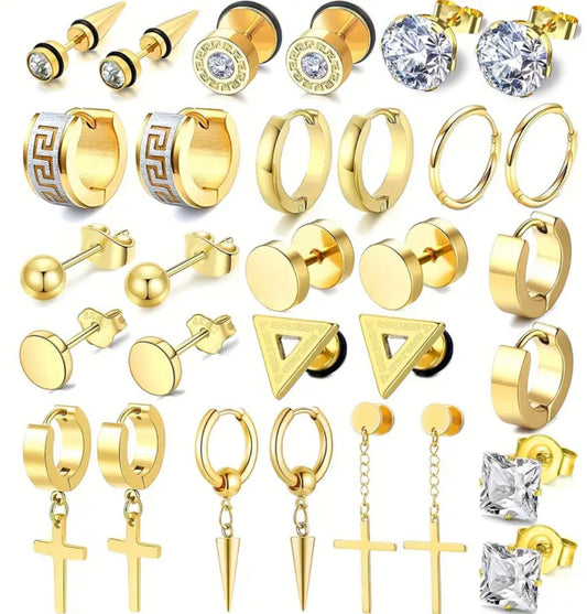 Boucles D'oreilles À Pendentif Croisé En Chaîne En Acier Inoxydable Pour Hommes, Boucles D'oreilles À Clous Simples En Zircon, Bijoux D'oreille Quotidiens,