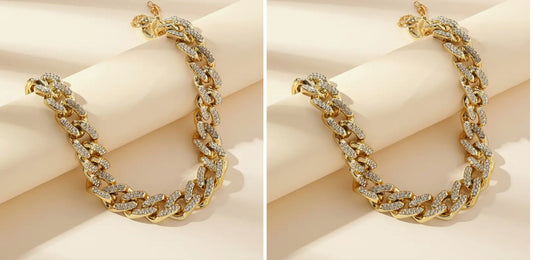Collier Épais En Chaîne Dorée Avec Des Strass Exagérés, Style Simple, Ajustable, Bijou Pour Le Cou