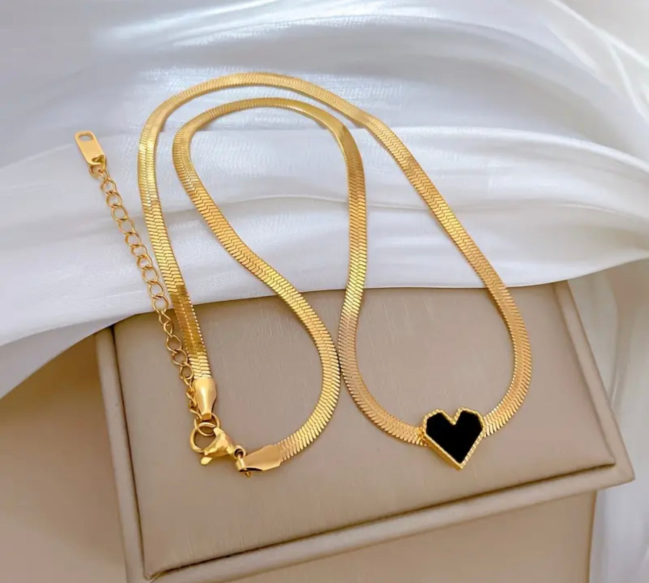 Collier Chaîne Serpent En Acier Inoxydable Avec Pendentif En Forme De Cœur Doré Pour Femmes, Bijoux De Fête