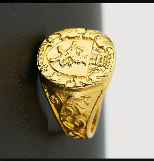 Bague Élégante pour Homme avec Couronne & Bouclier de Lion - Cuivre, Pièce Unique à la Mode